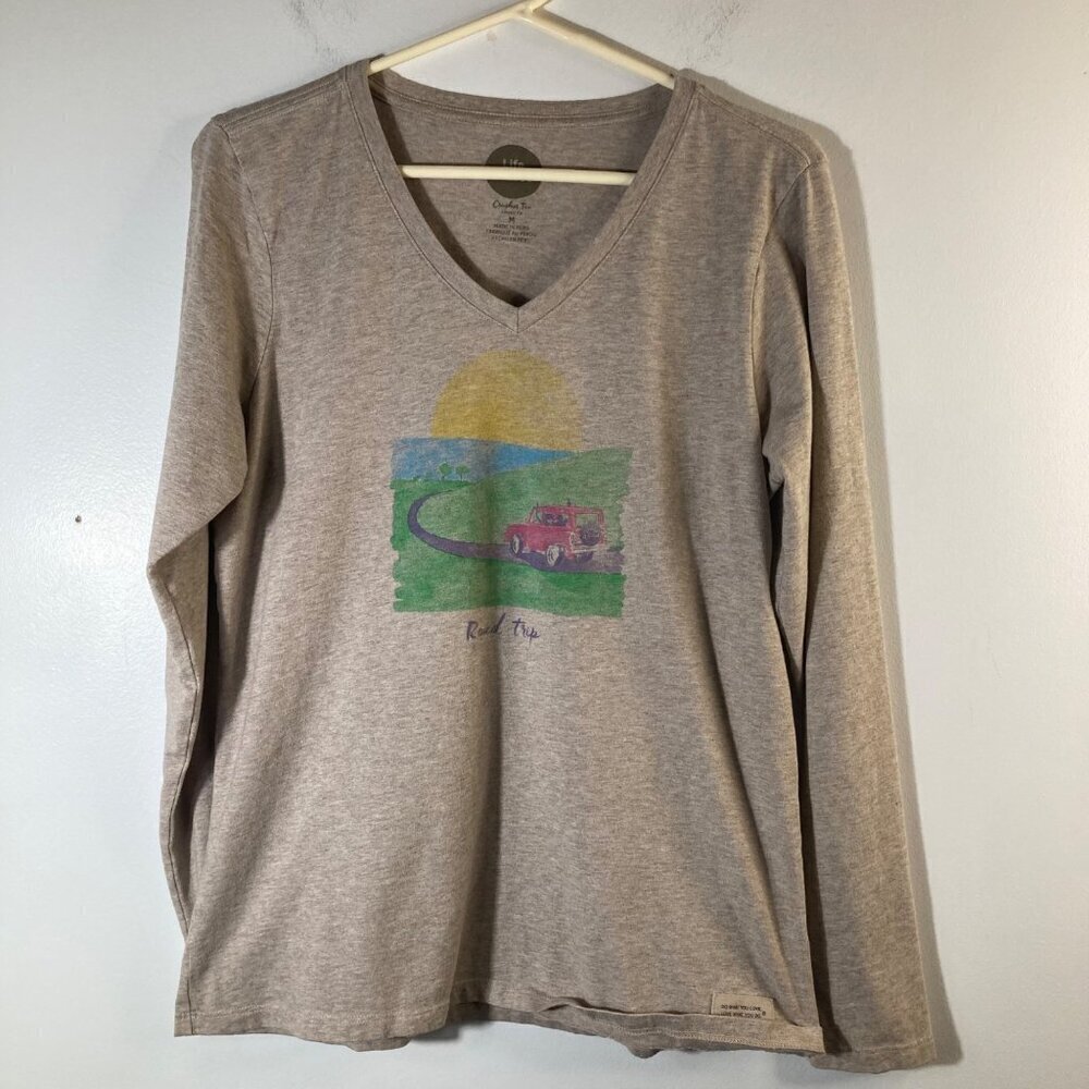 Womens Life Is Good Crusher Tee Classic Fit Road‎ Trip Jeep V Neck Tan M